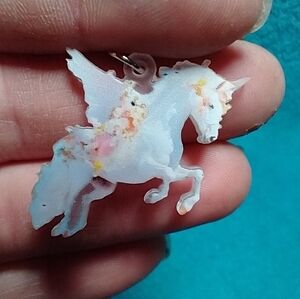 Wire dangle unicorn earrings flower floral pastel color blue white